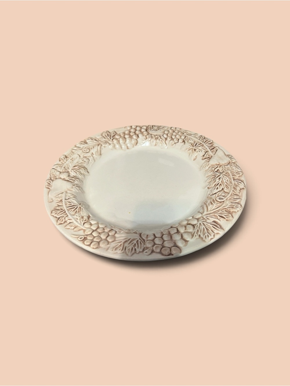 Cream Embossed Fruit-Edge Ceramic Serving Platter
